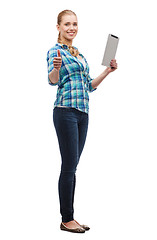 Image showing smiling girl with tablet pc computer