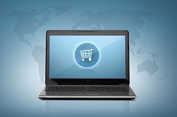 Image showing laptop computer with shopping cart button