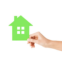 Image showing hand holding green paper house