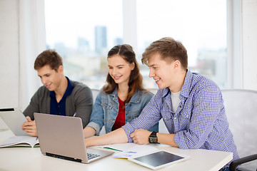 Image showing students with laptop, notebooks and tablet pc