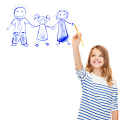 Image showing little girl drawing with brush family portrait