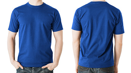 Image showing man in blank blue t-shirt, front and back view