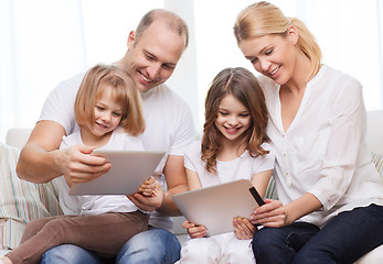 Image showing family and two kids with tablet pc computers
