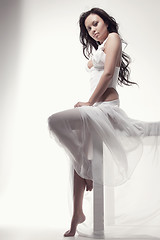 Image showing gorgeous asian woman in white dress