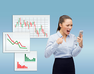 Image showing screaming businesswoman with smartphone