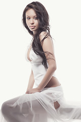 Image showing gorgeous asian woman in white dress