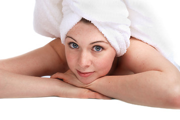 Image showing Laying girl in towel