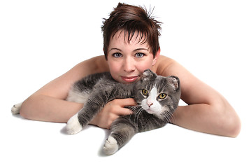 Image showing girl and cat