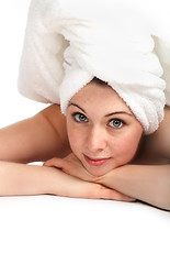 Image showing Laying girl in towel