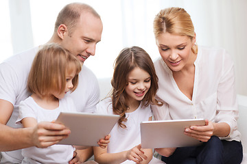 Image showing family and two kids with tablet pc computers