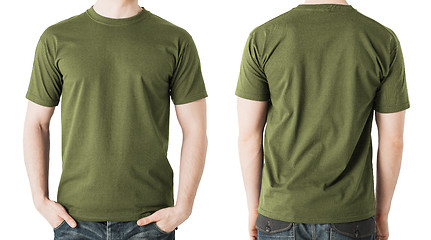 Image showing man in blank khaki t-shirt, front and back view