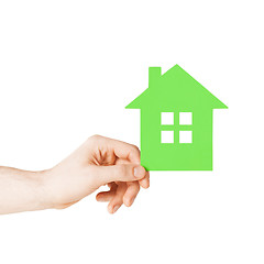 Image showing hand holding green paper house