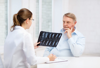 Image showing female doctor with old man looking at x-ray