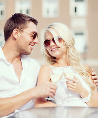 Image showing couple drinking wine in cafe