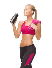 Image showing sporty woman drinking water from sportsman bottle