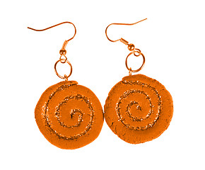 Image showing Yellow-brown earrings with sequins. spiral 