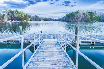 Image showing sunset over lake wylie at a dock