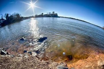 Image showing sun shining over lake wylie in north carolina