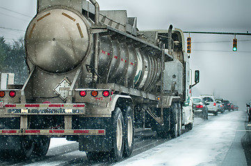 Image showing snow covered road and trees after winter storm