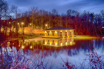 Image showing fire department rescue building on water