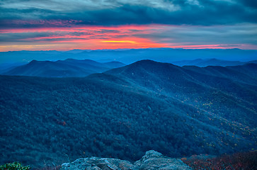 Image showing sunset view over blue ridge mountains