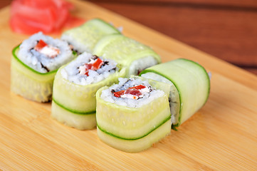 Image showing cucumber sushi rolls