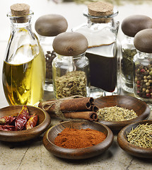 Image showing Spices Cooking Oil And Vinegar