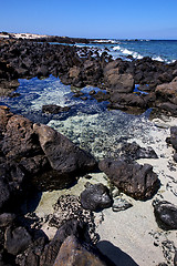 Image showing  sky light  beach water  in lanzarote  isle foam rock  