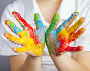 Image showing hands painted  in colorful paints