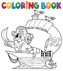 Image showing Coloring book ship with pirate 1