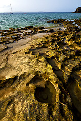 Image showing rock beach  water   and summer in lanzarote spain