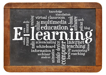 Image showing  e-learning word cloud on blackboard