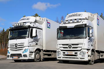 Image showing Two Mercedes-Benz Actros Trucks