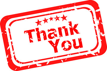 Image showing Stylized red stamp showing the term thank you. All on white background