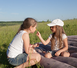 Image showing Camping sisters