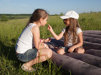 Image showing Camping sisters