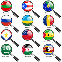 Image showing Set  Flags of world sovereign states magnifying glass. Vector il