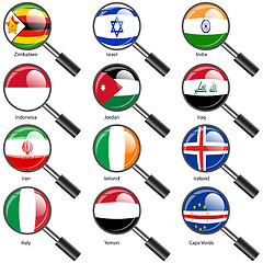 Image showing Set  Flags of world sovereign states magnifying glass. Vector il