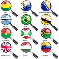 Image showing Set  Flags of world sovereign states magnifying glass. Vector il