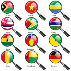 Image showing Set  Flags of world sovereign states magnifying glass. Vector il