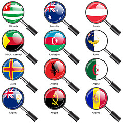 Image showing Set  Flags of world sovereign states magnifying glass. Vector il