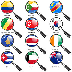 Image showing Set  Flags of world sovereign states magnifying glass. Vector il