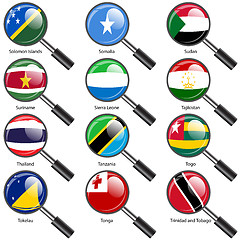 Image showing Set  Flags of world sovereign states magnifying glass. Vector il