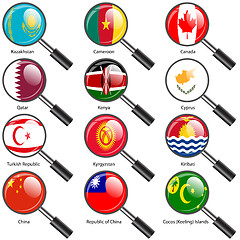 Image showing Set  Flags of world sovereign states magnifying glass. Vector il