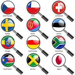 Image showing Set  Flags of world sovereign states magnifying glass. Vector il