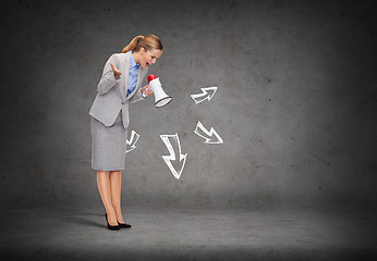 Image showing angry businesswoman with megaphone