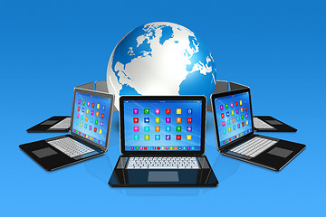 Image showing Laptop Computers around World Globe