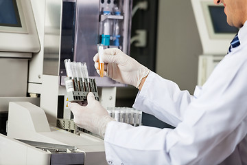 Image showing Scientist Analyzing Urine Samples In Lab