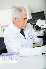 Image showing Healthcare Worker Looking Into Microscope In Lab