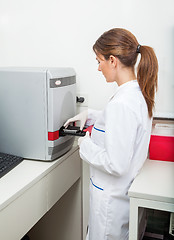 Image showing Technician Placing Samples In Machine